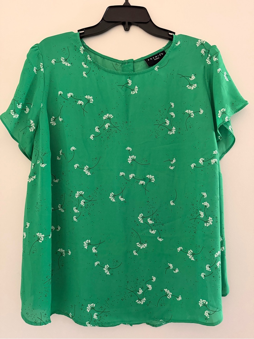 Premise Button-Back Green Floral Short-Sleeve Ruffle Blouse size 2X